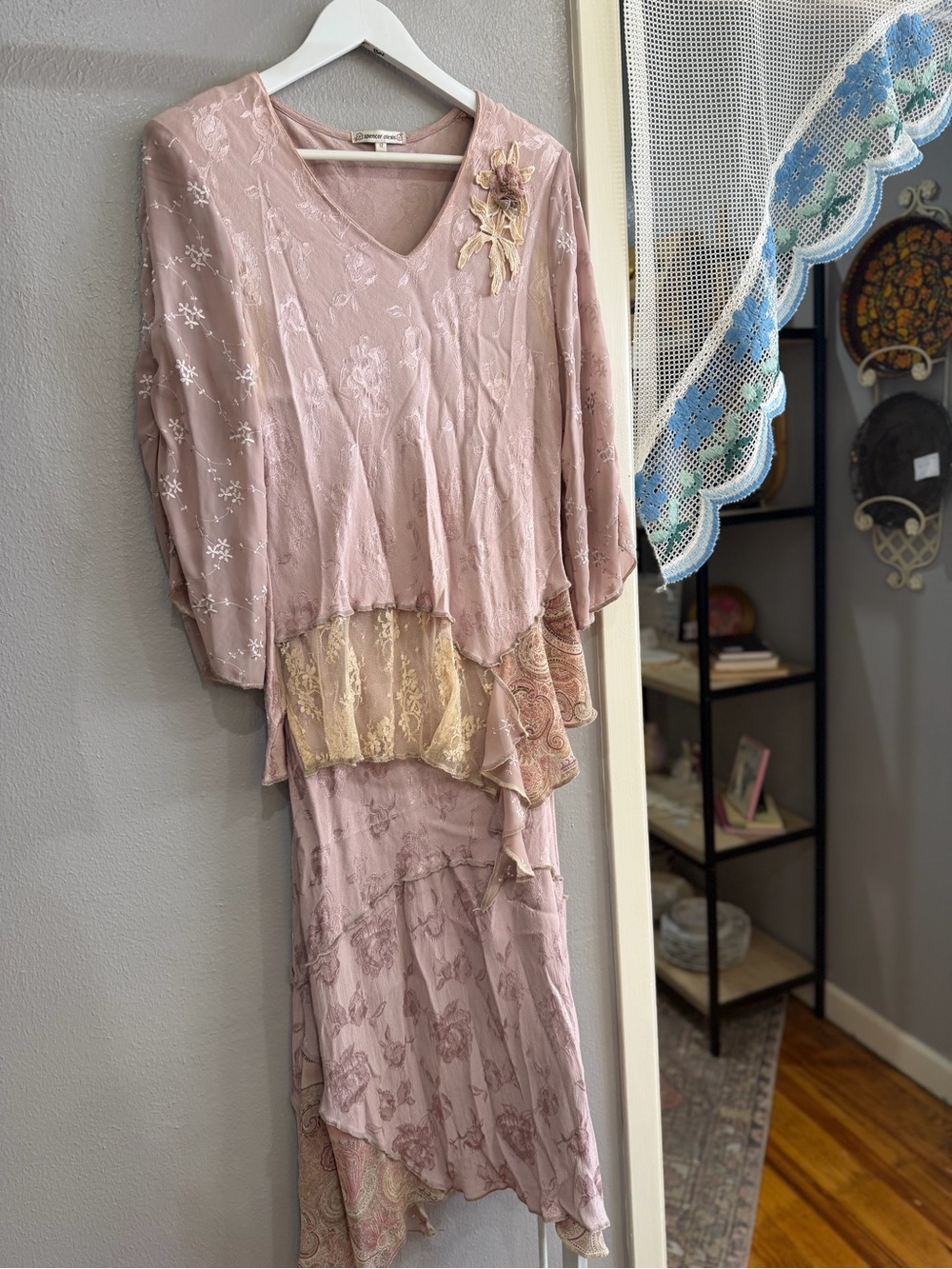 Soft Dusty Pink Layered Lace Skirt Set - Brand: